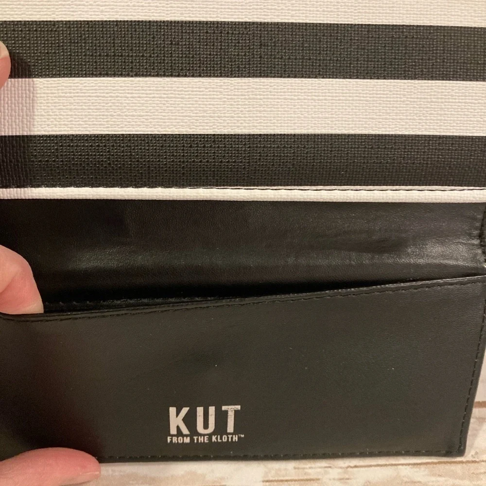 KUT From The Kloth Faux Leather Black and White Striped Trifold Wallet